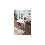 Canisa Zen Serisi Beyaz Masa MDF 80x132 cm Açılabilir 4 Sandalye Gül Kurusu Mutfak Masa Takımı