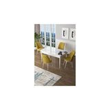 Canisa Zen Serisi Beyaz Masa MDF 80x132 cm Açılabilir 4 Sandalye Hardal Mutfak Masa Takımı