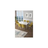 Canisa Zen Serisi Beyaz Masa MDF 80x132 cm Açılabilir 6 Sandalye Hardal Mutfak Masa Takımı