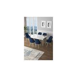 Canisa Zen Serisi Beyaz Masa MDF 80x132 cm Açılabilir 6 Sandalye Lacivert Mutfak Masa Takımı