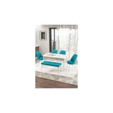 Canisa Zen Serisi Beyaz Mermer Desen MDF 80x132 cm Açılabilir 4 Sandalye 1 Pera Bench Turkuaz Mutfak Masa Takımı