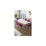 Canisa Zen Serisi Beyaz Mermer Desen MDF 80x132 cm Açılabilir 6 Sandalye Mor Mutfak Masa Takımı