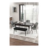Canisa Zen Serisi Siyah Mermer Desen MDF 80x132 Açılabilir Mutfak Masası Takımı 4 Zebra Desen Sandalye 1 Siyah Bench