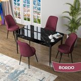 Canisa Zen Serisi Siyah Mermer Desen MDF 80x132 Açılabilir Mutfak Masası Takımı Bordo 4 Sandalye