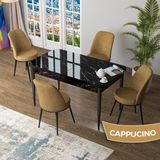 Canisa Zen Serisi Siyah Mermer Desen MDF 80x132 Açılabilir Mutfak Masası Takımı Cappucino 4 Sandalye
