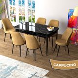 Canisa Zen Serisi Siyah Mermer Desen MDF 80x132 Açılabilir Mutfak Masası Takımı Cappucino 6 Sandalye