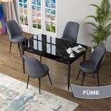Canisa Zen Serisi Siyah Mermer Desen MDF 80x132 Açılabilir Mutfak Masası Takımı Füme 4 Sandalye