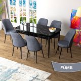 Canisa Zen Serisi Siyah Mermer Desen MDF 80x132 Açılabilir Mutfak Masası Takımı Füme 6 Sandalye