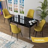 Canisa Zen Serisi Siyah Mermer Desen MDF 80x132 Açılabilir Mutfak Masası Takımı Hardal 4 Sandalye