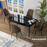 Canisa Zen Serisi Siyah Mermer Desen MDF 80x132 Açılabilir Mutfak Masası Takımı Kahverengi 4 Sandalye
