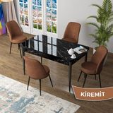 Canisa Zen Serisi Siyah Mermer Desen MDF 80x132 Açılabilir Mutfak Masası Takımı Kiremit 4 Sandalye
