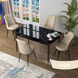 Canisa Zen Serisi Siyah Mermer Desen MDF 80x132 Açılabilir Mutfak Masası Takımı Krem 4 Sandalye