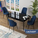 Canisa Zen Serisi Siyah Mermer Desen MDF 80x132 Açılabilir Mutfak Masası Takımı Lacivert 4 Sandalye