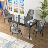 Canisa Zen Serisi Siyah Mermer Desen MDF 80x132 Açılabilir Mutfak Masası Takımı Siyah 4 Sandalye
