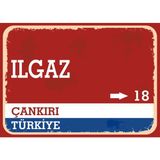 Çankırı Ilgaz Retro Sokak Yön Tabelası Vintage Pvc Dekota Uv Poster Yapışkanlı 35X25 - Kırmızı - Beyaz