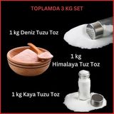 Çankırı Kaya Tuzu + Himalaya Tuzu + Deniz Tuzu (Toz Öğütülmüş, 1 kg x 3'lü Set) Doğal Tuz Seti
