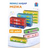 Canland Ahşap Mızıka Seti – 48 Adet | Karışık Desenli | Çocuklar İçin Toplu Hediye
