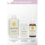 Canlandırıcı & Cilt Tonu Dengeleyici & Nemlendirici Cilt Bakım Seti | Glikolik Tonik, Hyaluronik Asit & C Vitamini Serum