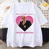 Canlı Gülmek Aşk Sayın Dünya Çapında Pitbull Grafik T Shirt Moda Hip Hop Kısa Kollu Tişört Un - Beyaz