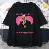 Canlı Gülmek Aşk Sayın Dünya Çapında Pitbull Grafik T Shirt Moda Hip Hop Kısa Kollu Tişört Un - Siyah - XL