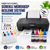 Canon E414 Çok Fonksiyonlu Yazıcı + Bitmeyen Kartuş Sistemi + 4X100 ml Mürekkep Seti + USB Kablo | Yazıcı, Tarayıcı, Fotokopi | Ev ve Ofis Kullanımı " Wifi Özelliğiyoktur - Siyah