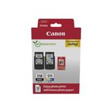 Canon PG-510 / CL-511 orijinal yazıcı kartuşu (1 x siyah, 1 x renk) ve 4 x 6 fotoğraf kağıdı (50 yaprak) için 2'li set