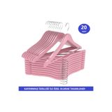 Canowe Ahşap Görünümlü Plastik Pembe Kıyafet Elbise Askısı Gömlek Askısı Pantolon Askısı 20 Adet