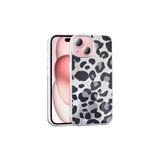 Canpay Apple iPhone 15 Uyumlu Kılıf, Gri Leopar Desenli, Mat Dokulu, Sert TPU Kapak