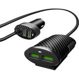 Canpay Araba Araç Içi Ön ve Arka Koltuk Uzatmalı (1.2 M) 4 USB Girişli Çakmaklık Şarj Adaptörü Başlığı - Siyah