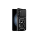 Canpay Samsung Galaxy A35 Uyumlu Kılıf, Sürgülü Kamera Korumalı, Manyetik Yüzük Standlı, Zırh Tank Kapak, Siyah