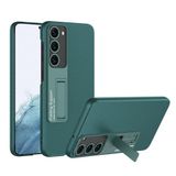 Canpay Samsung Galaxy S23 Plus Uyumlu Kılıf Karbon Fiber ve Suni Deri Görünümlü Standlı Kapak Koyu Yeşil