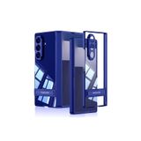 Canpay Samsung Galaxy Z Flip 7 Uyumlu Kılıf, Elektroplatin Kaplama Çerçeveli, Şeffaf, Standlı, Sert Kapak, Lacivert