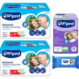 Canped Belbantlı Hasta Bezi L Beden 30' Lu 2 Paket 60 Adet + Yatak Koruyucu + Vücut Temizleme Havlusu