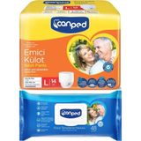 Canped Emici Külot Pants Hasta Yetişkin Bezi L - Büyük - Large 14 Adet - Temizleme Havlusu (2Li Set)