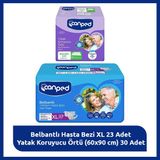 Canped XL Hasta Bakım Seti Belbantlı XL 23 Adet Hasta Bezi + 30 Adet 60x90 cm Yatak Koruyucu Örtü