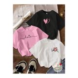 Cans Kız Çocuk 3'Lü Paket Baskılı Love Kalpler Penye Tişört(Pembe-Siyah-Beyaz)