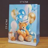 Cansa Ayıcık Desenli Mavi Küçük Boy Karton Hediye Çantası
