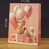 Cansa Ayıcık Desenli Pembe Küçük Boy Karton Hediye Çantası