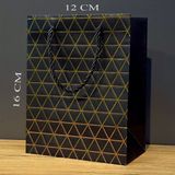 Cansa Siyah Geometrik Desenli Mini Boy Karton Hediye Çantası