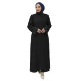 CANSEN KADIN LÜX KREP KUMAŞ KOLU TAŞLI KEMERLİ ABAYA ABİYE FERACE SİYAH 44