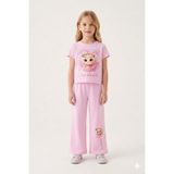 Cansın Mini Açık Pembe Ballerin Baskılı Geniş Paça Taytlı Kız Çocuk 2li Takım 23800 - 3 - 4 Yaş