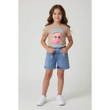 Cansın Mini Bej Balerin Baskılı Tişörtlü Düğmeli Jean Şortlu Kız Çocuk 2li Takım 24168 - 4 - 5 Yaş