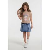 Cansın Mini Bej Balerin Desenli Badili Jean Etekli Kız Çocuk 2li Takım 24564 - 4 - 5 Yaş