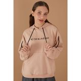 Cansın Mini Bej Baskılı Kız Çocuk Şeritli Kapüşonlu Sweatshirt 19220 - 7 - 8 Yaş