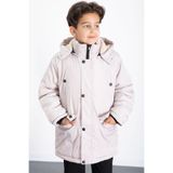 Cansın Mini Bej İçi Kürklü Çıkarılabilir Kapüşonlu Basic Erkek Çocuk Şişme Mont 21441