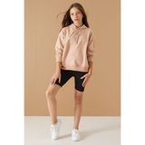 Cansın Mini Bej Kabartmalı Yazılı Kapüşonlu Kız Çocuk Sweatshirt 19302 - 8 - 9 Yaş