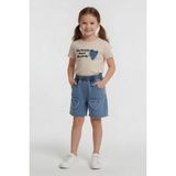 Cansın Mini Bej Kalp Nakışlı Badili Jean Şortlu Kız Çocuk Takım 24053 - 4 - 5 Yaş