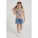 Cansın Mini Bej Karakter Baskılı Fitillii Tişörtlü Kız Çocuk Jean Şortlu Takım 24112 - 3 - 4 Yaş