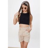 Cansın Mini Bej Yüksek Bel Çift Düğmeli Kız Çocuk Jean Şort Rahat Kesim 7 - 8 Yaş