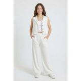 Cansın Mini Beyaz Kız Çocuk Taşlı Sıfır Kol Yelekli Geniş Paça Pantolonlu Takım 24709 - 10 - 11 Yaş